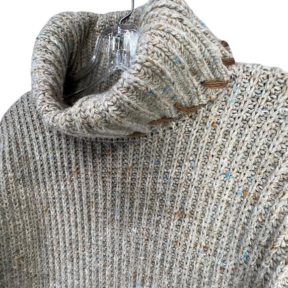 Vintage Y2K Chunky Knit Sweater XL Beige Cream Ribbed Turtleneck Cottage Cabin - Picture 5 of 13